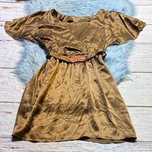 NWT See by Chloé Bronze Silk Flutter Sleeve Belted Waist Mini Dress sz 4